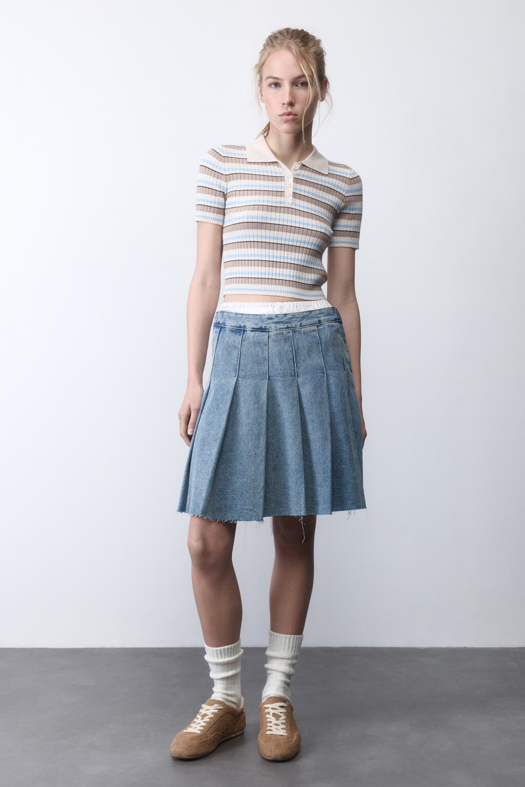 Футболка-поло вискозная в рубчик - цвет мультиколор - 4