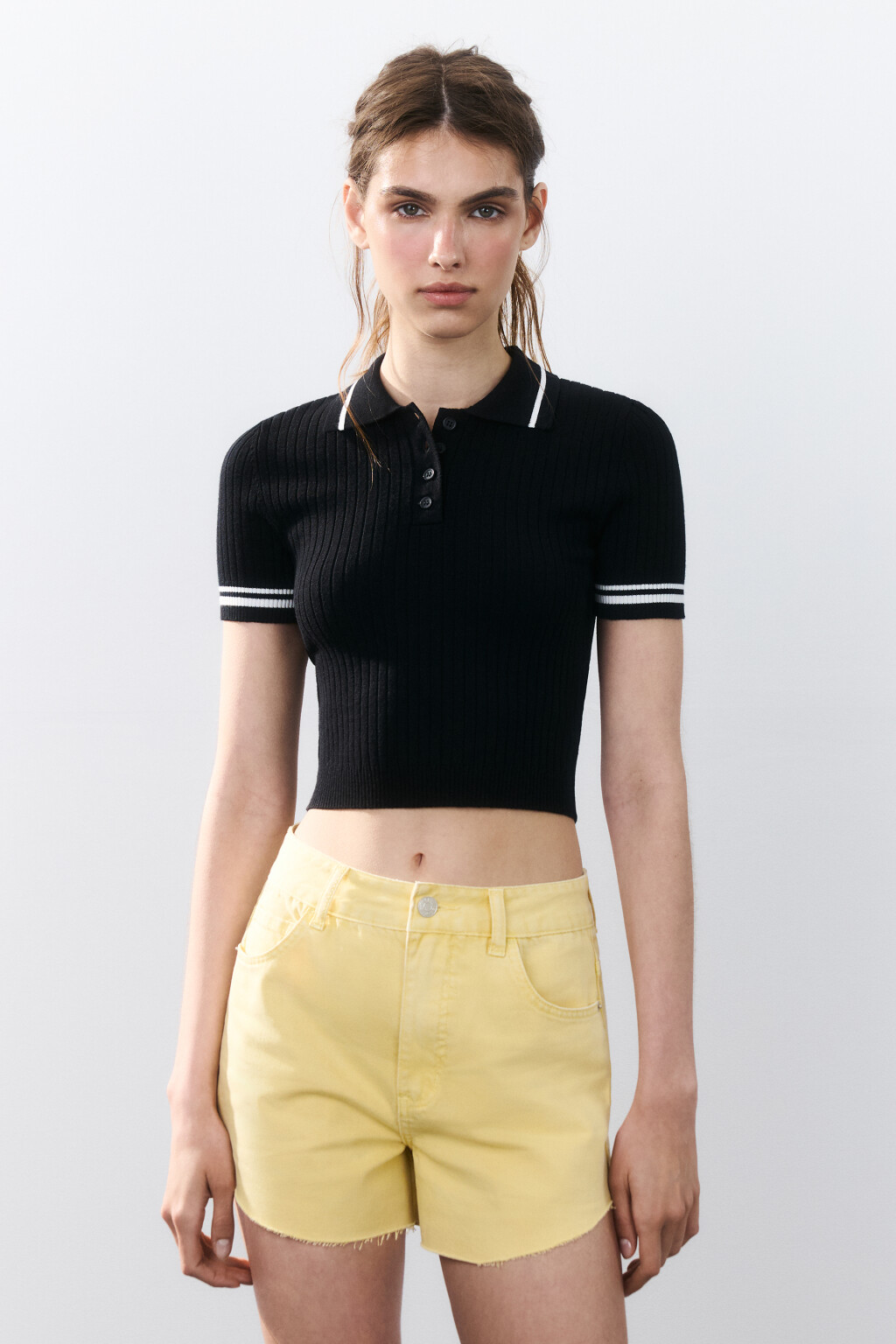 Джемпер-поло вязаный с полосками - цвет черный - 2