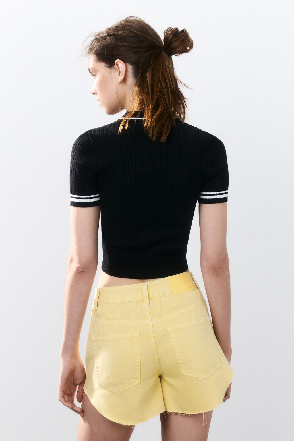 Джемпер-поло вязаный с полосками - цвет черный - 3