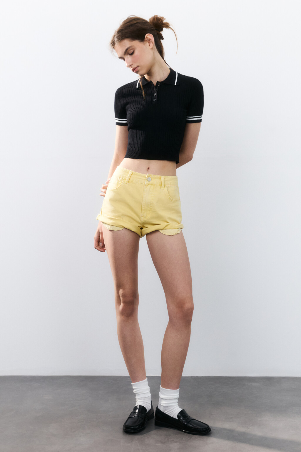 Джемпер-поло вязаный с полосками - цвет черный - 4