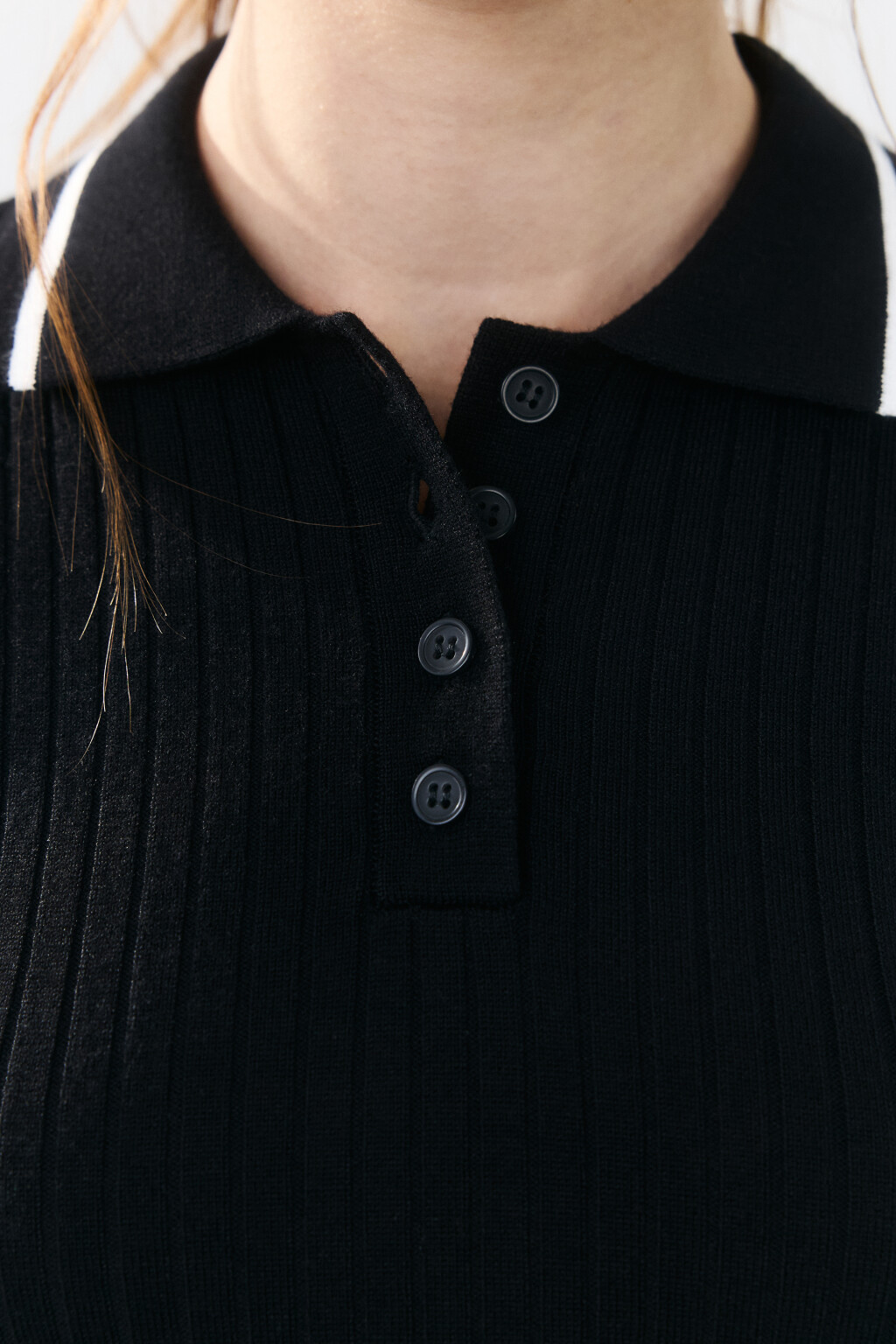 Джемпер-поло вязаный с полосками - цвет черный - 5