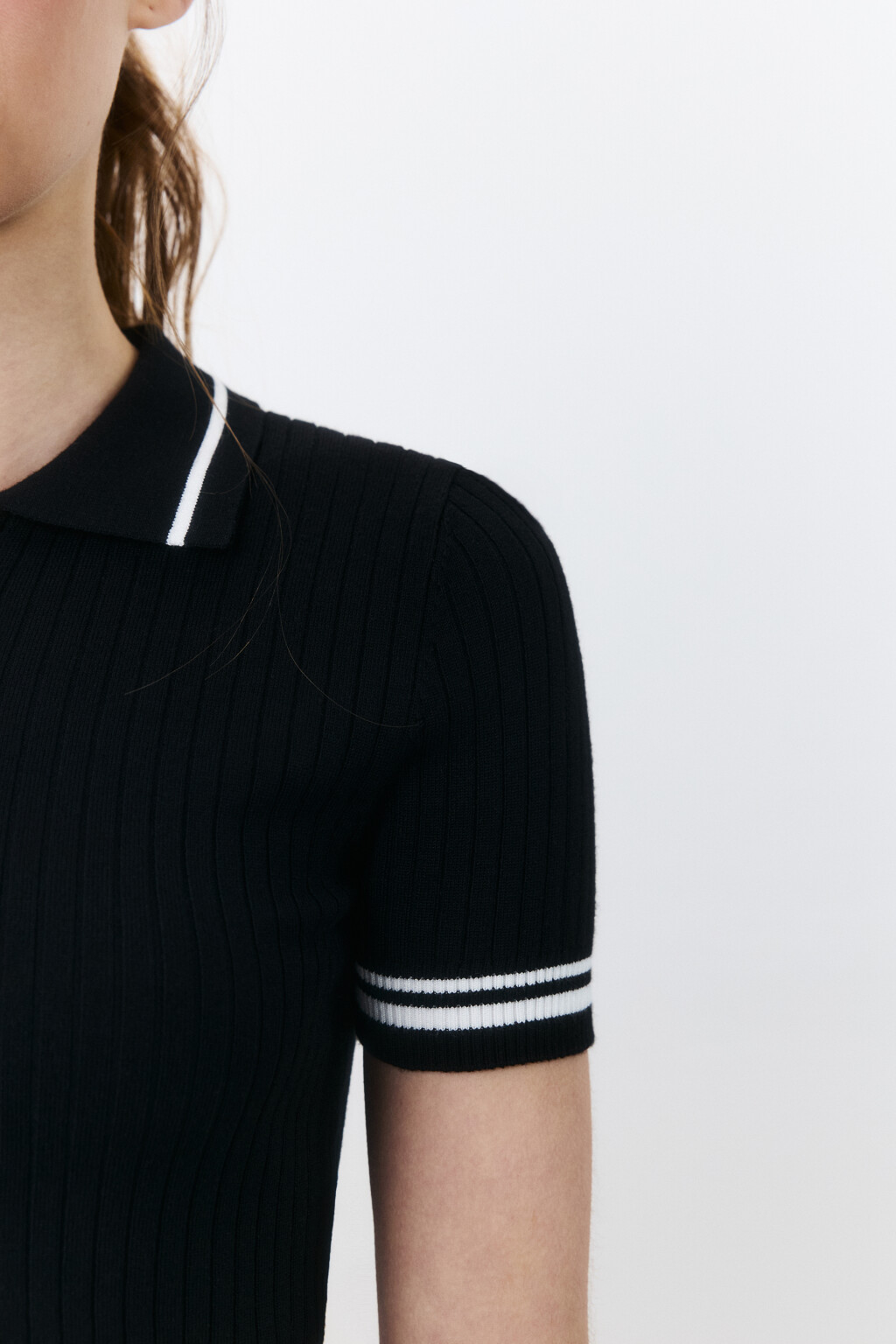 Джемпер-поло вязаный с полосками - цвет черный - 6