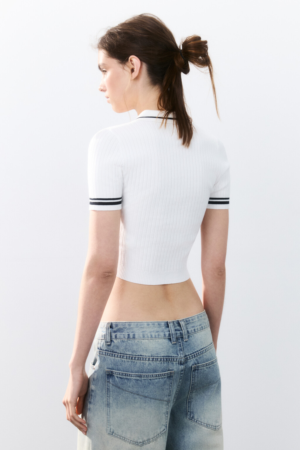 Джемпер-поло вязаный с полосками - цвет молочный - 3