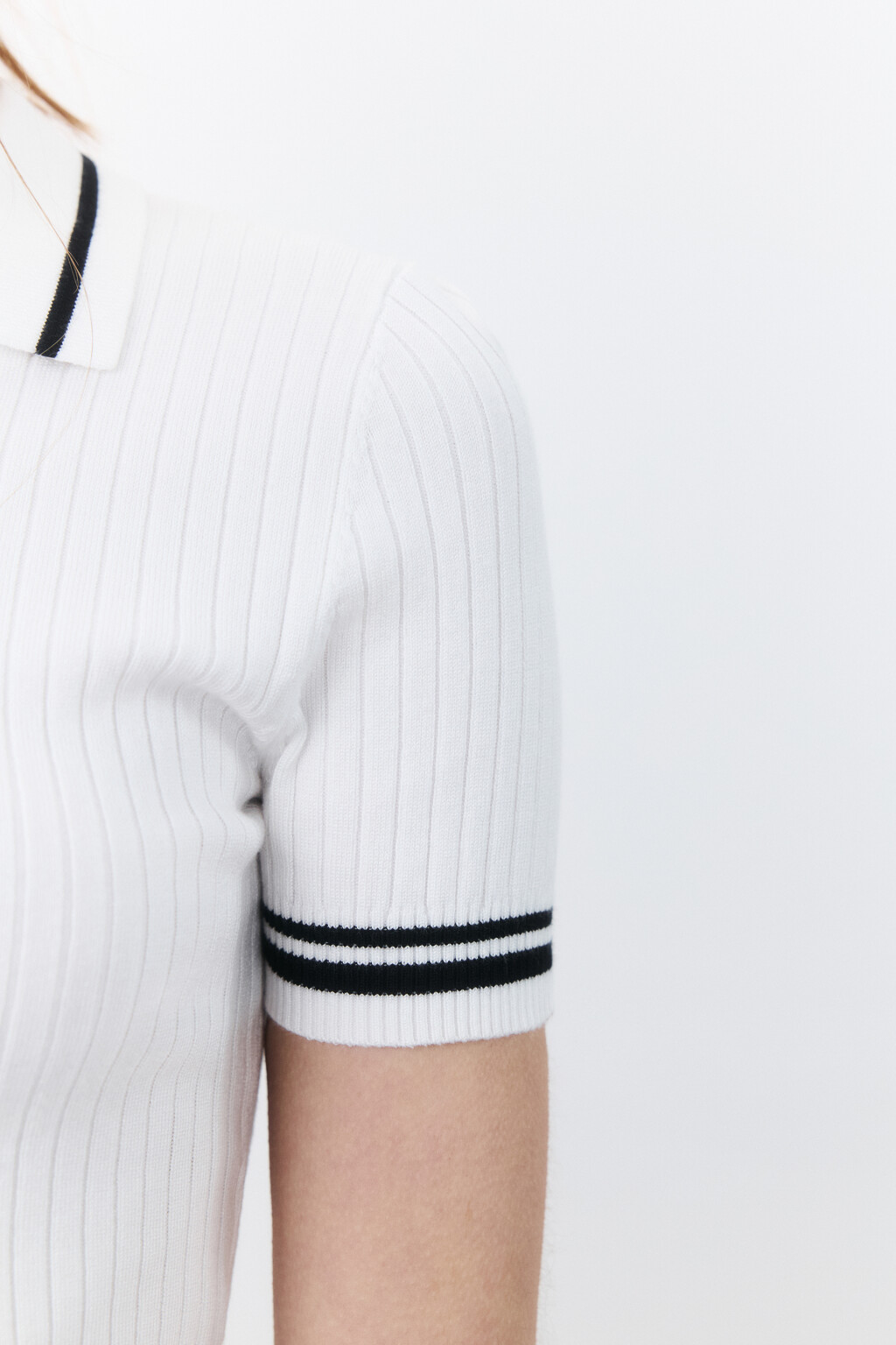 Джемпер-поло вязаный с полосками - цвет молочный - 6