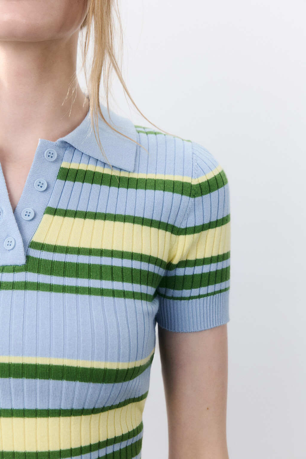 Джемпер-поло вязаный в полоску - цвет голубой - 6