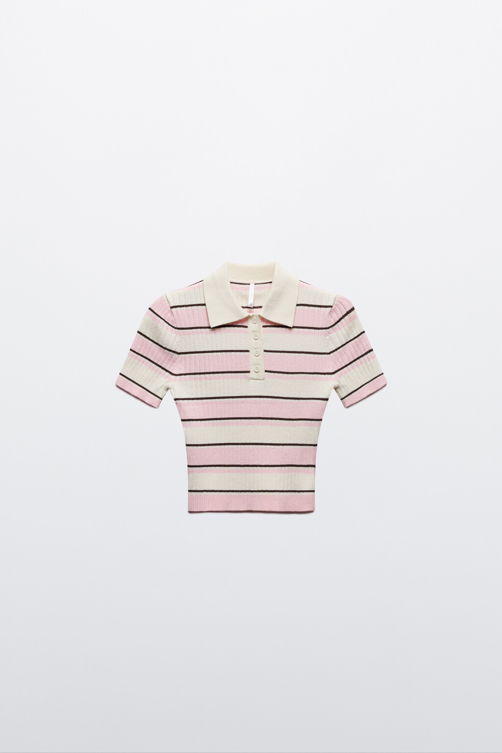 Джемпер-поло вязаный в полоску - цвет розовый - 7