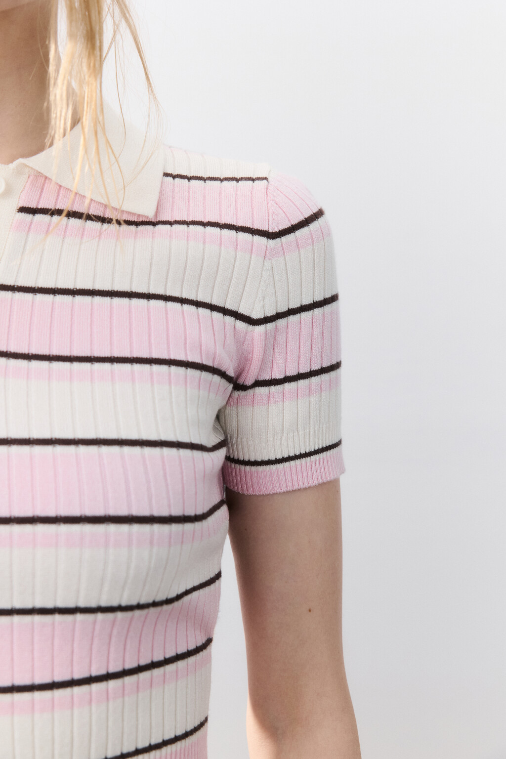 Джемпер-поло вязаный в полоску - цвет розовый - 5