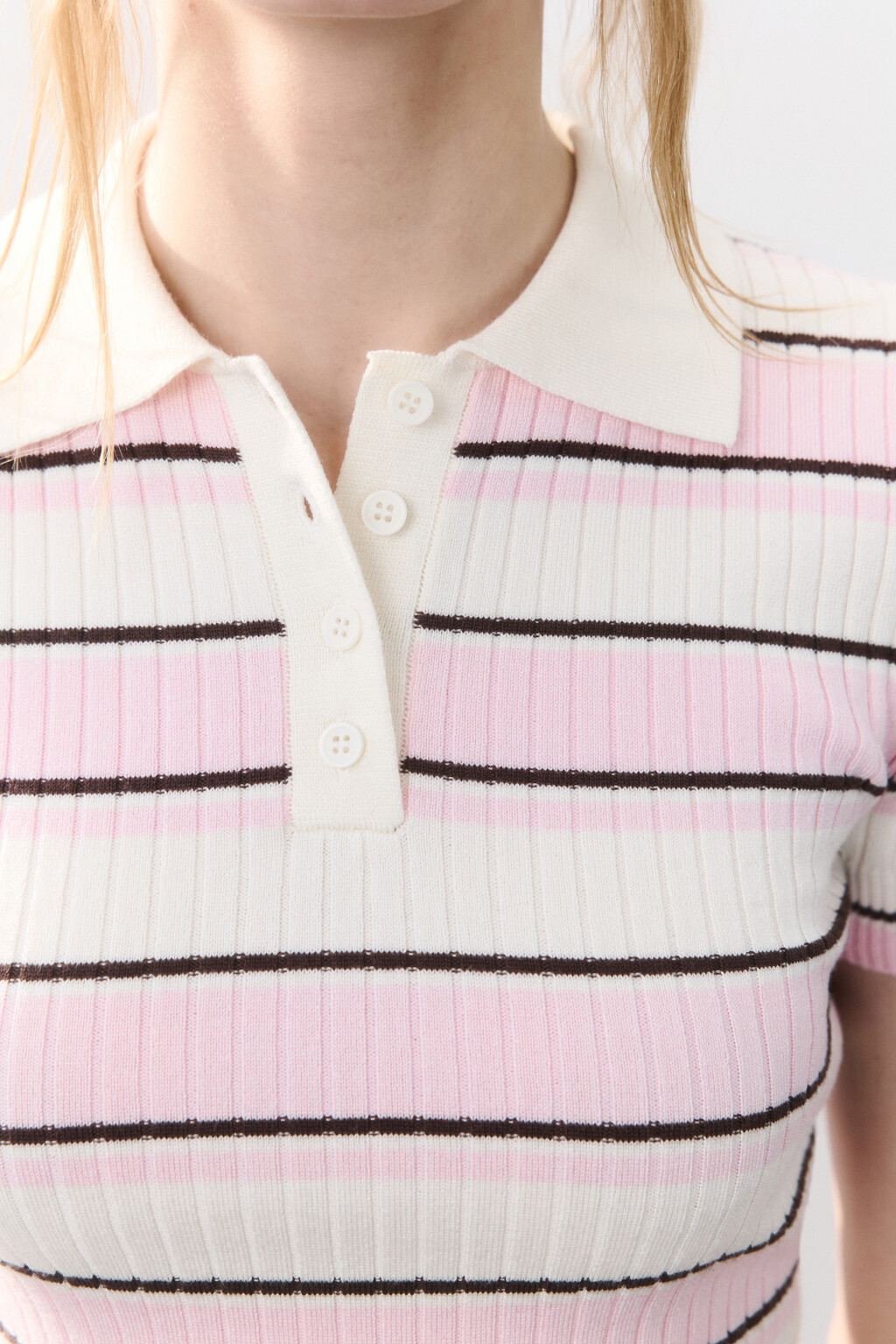 Джемпер-поло вязаный в полоску - цвет розовый - 6