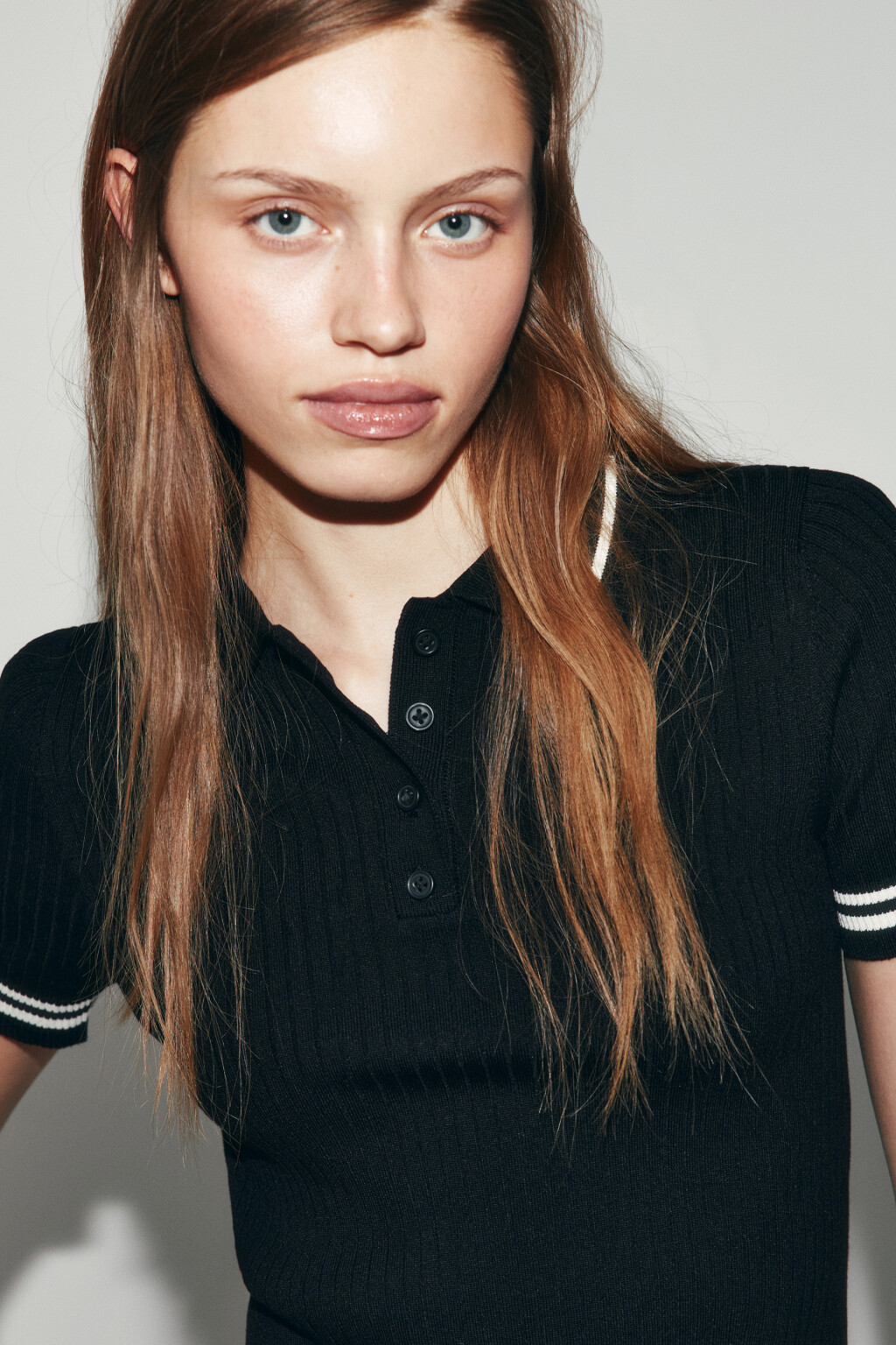 Джемпер-поло вязаный в полоску - цвет черный - 5