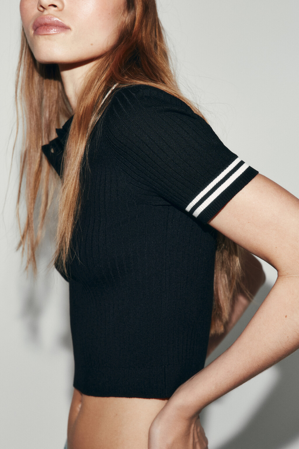 Джемпер-поло вязаный в полоску - цвет черный - 6