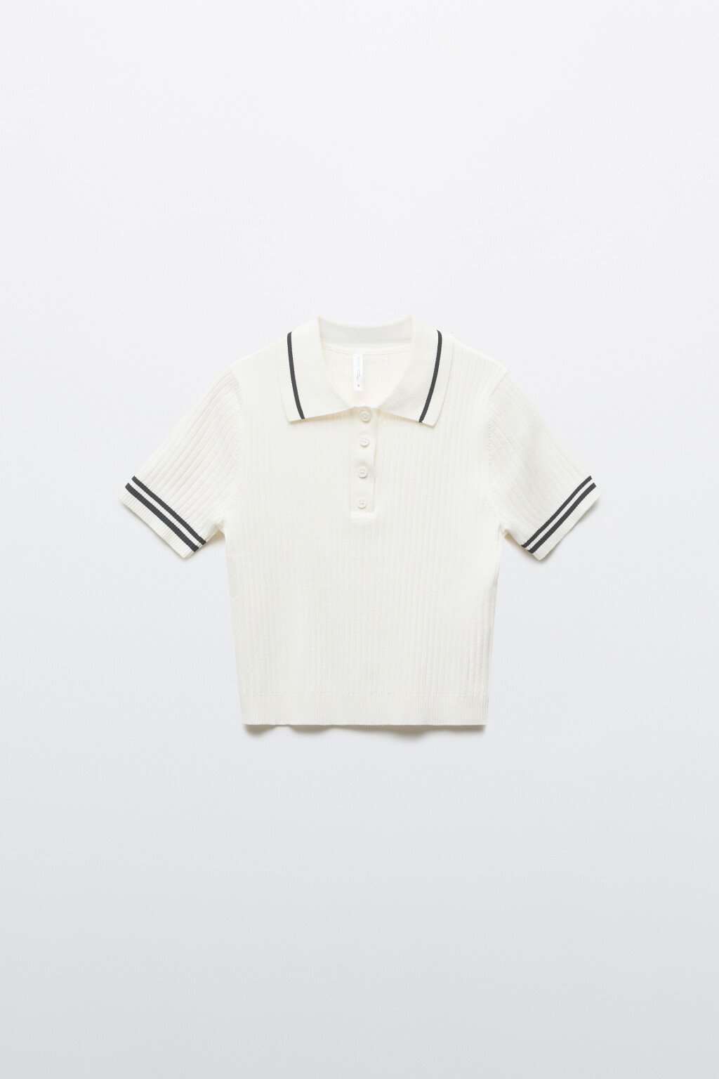 Джемпер-поло вязаный в полоску - цвет молочный - 1