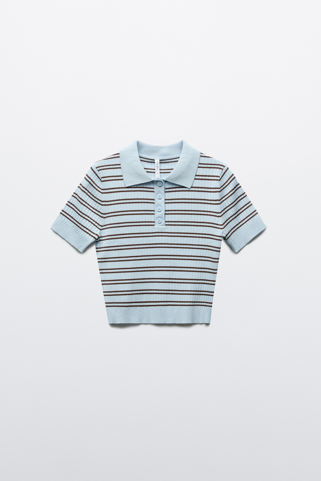 Джемпер-поло вязаный в полоску - цвет голубой - 1