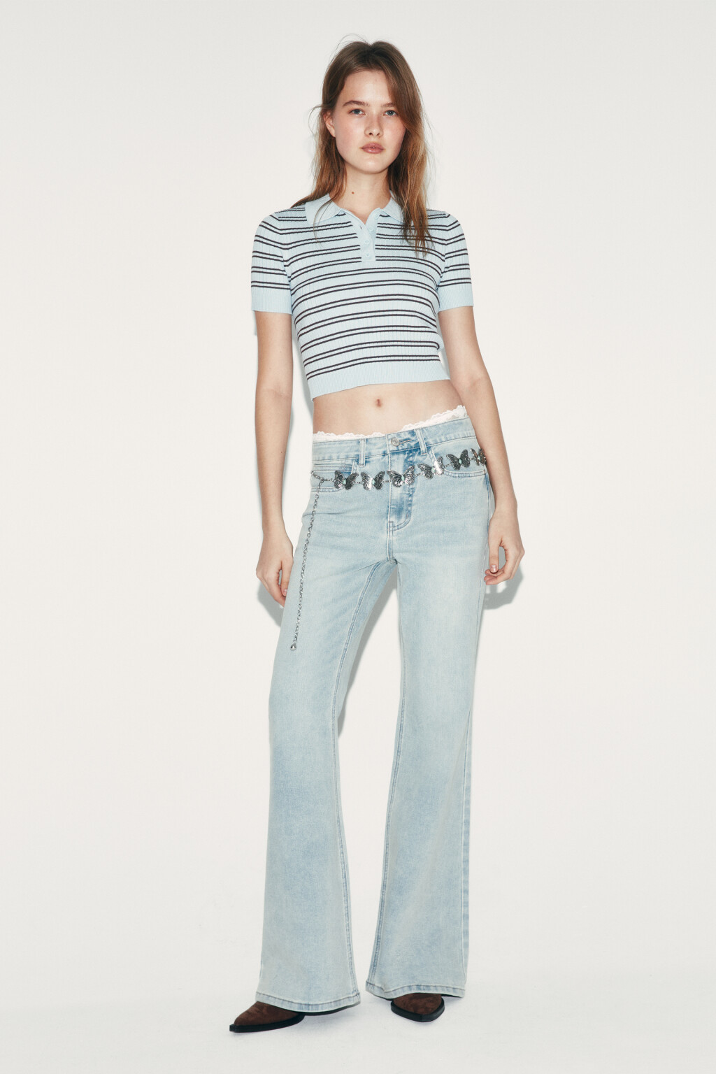 Джемпер-поло вязаный в полоску - цвет голубой - 4