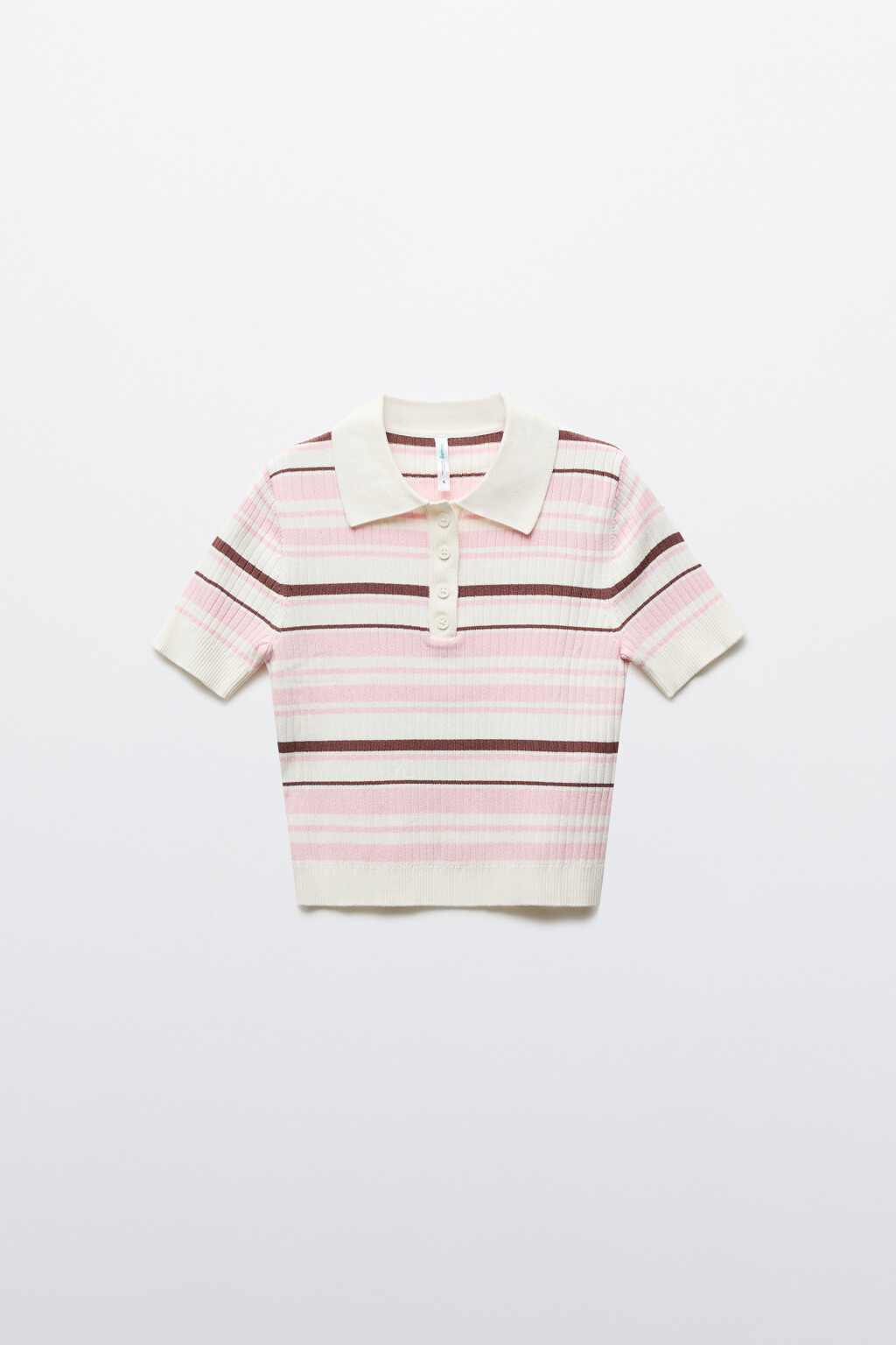 Джемпер-поло вязаный в полоску - цвет розовый - 1