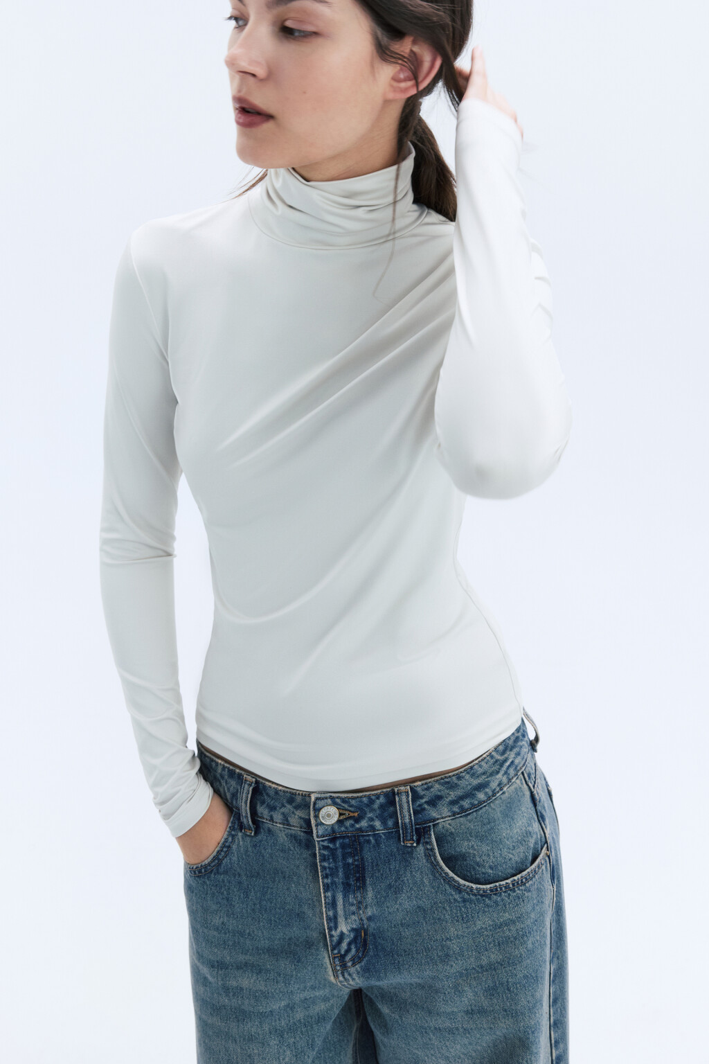 Водолазка LILY гладкая с воротником-гольфом - цвет бежевый - 1