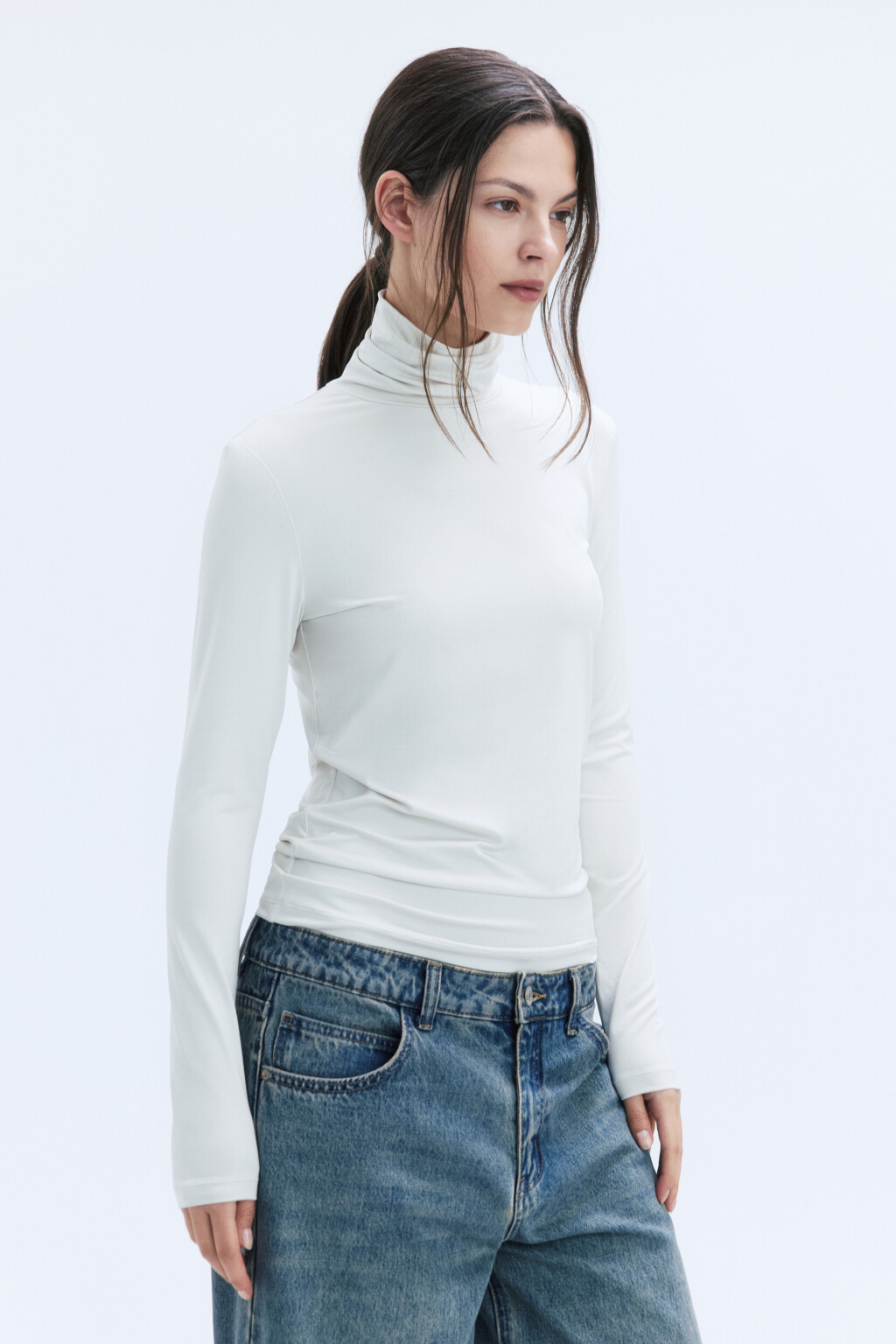 Водолазка LILY гладкая с воротником-гольфом - цвет бежевый - 3