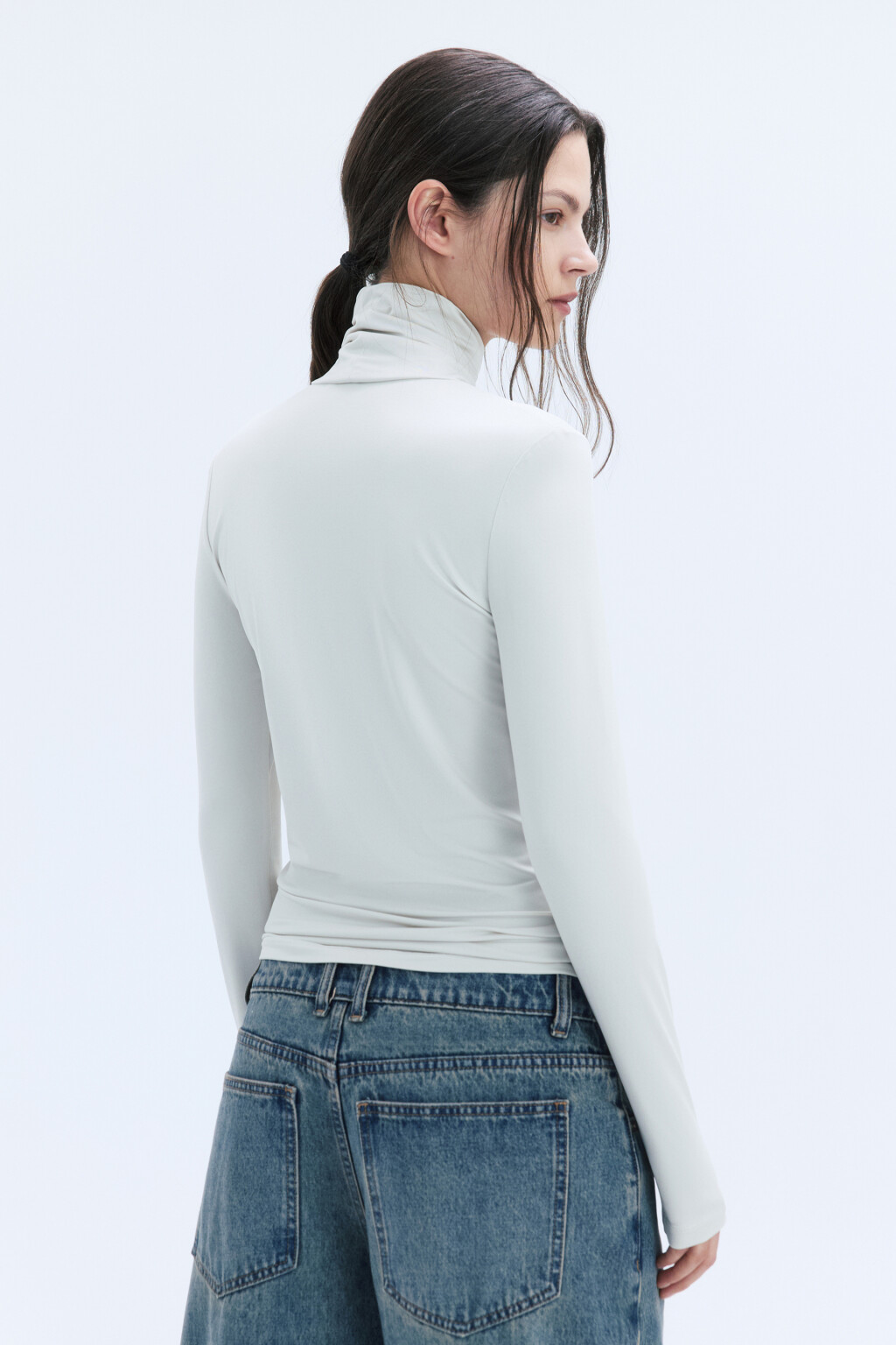 Водолазка LILY гладкая с воротником-гольфом - цвет бежевый - 4