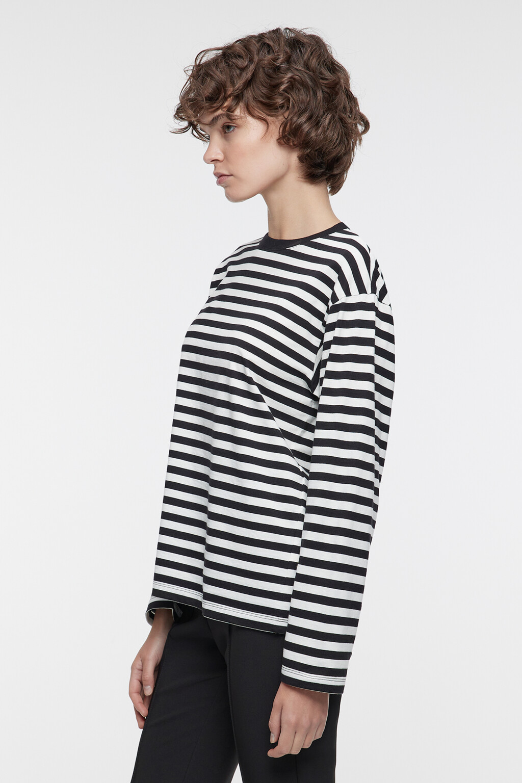 Лонгслив хлопковый прямого кроя в полоску - цвет черный - 2