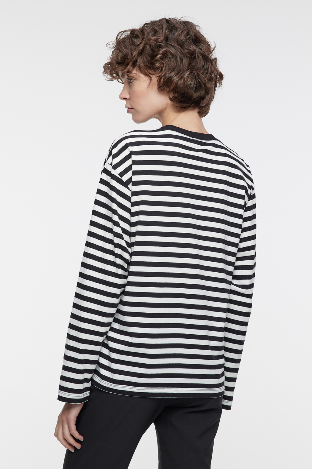 Лонгслив хлопковый прямого кроя в полоску - цвет черный - 3