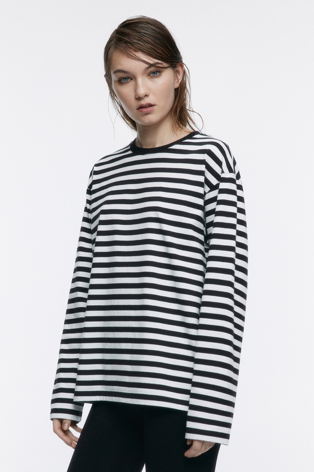Лонгслив трикотажный в полоску - цвет черный - 3