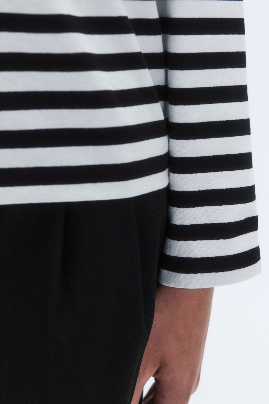 Лонгслив свободный хлопковый в полоску - цвет черный - 7