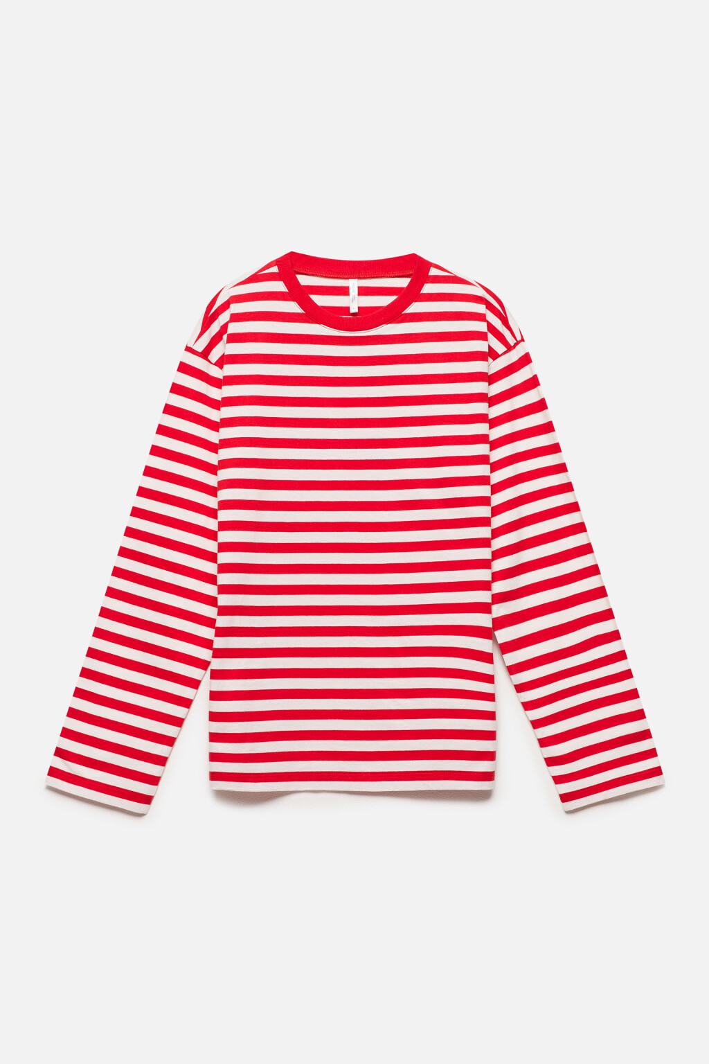 Лонгслив свободный хлопковый в полоску - цвет красный - 8
