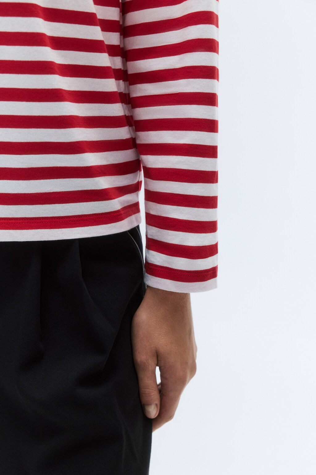 Лонгслив свободный хлопковый в полоску - цвет красный - 7