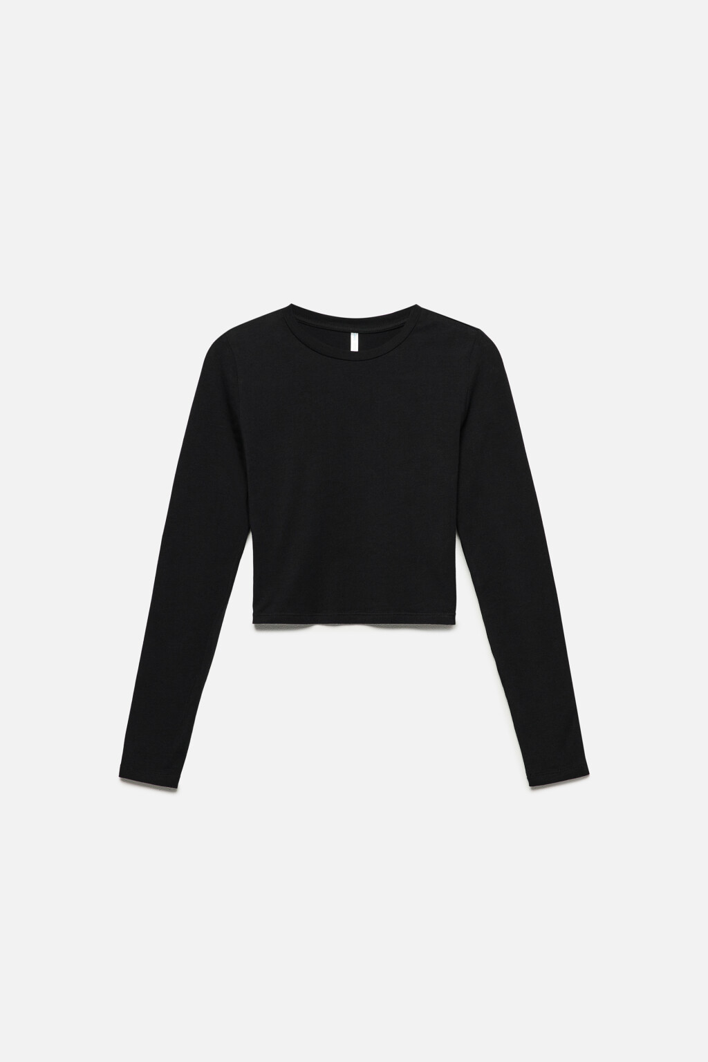 Лонгслив хлопковый укороченный с круглым вырезом - цвет черный - 7