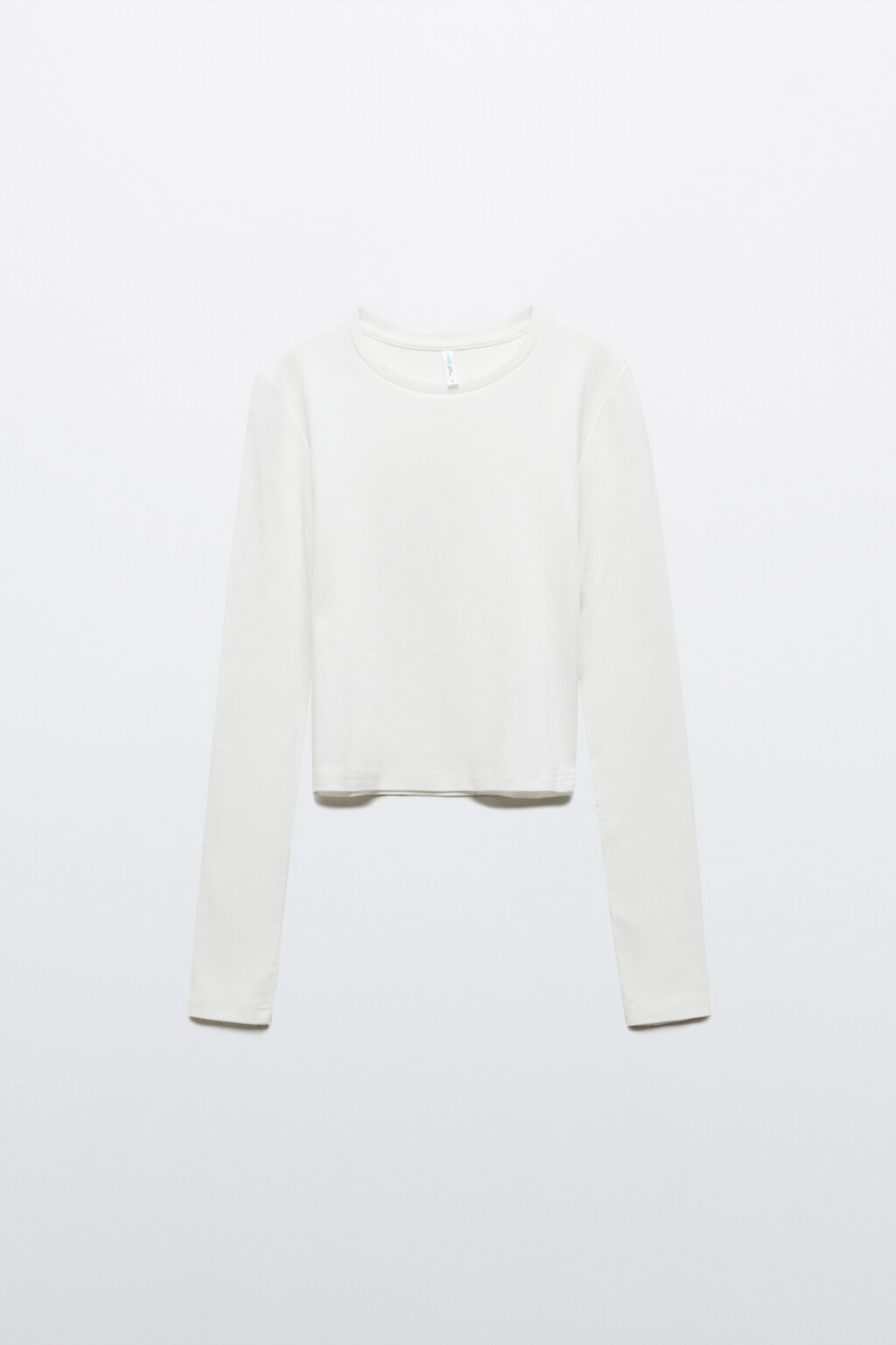 Лонгслив укороченный базовый из хлопка - цвет белый - 1