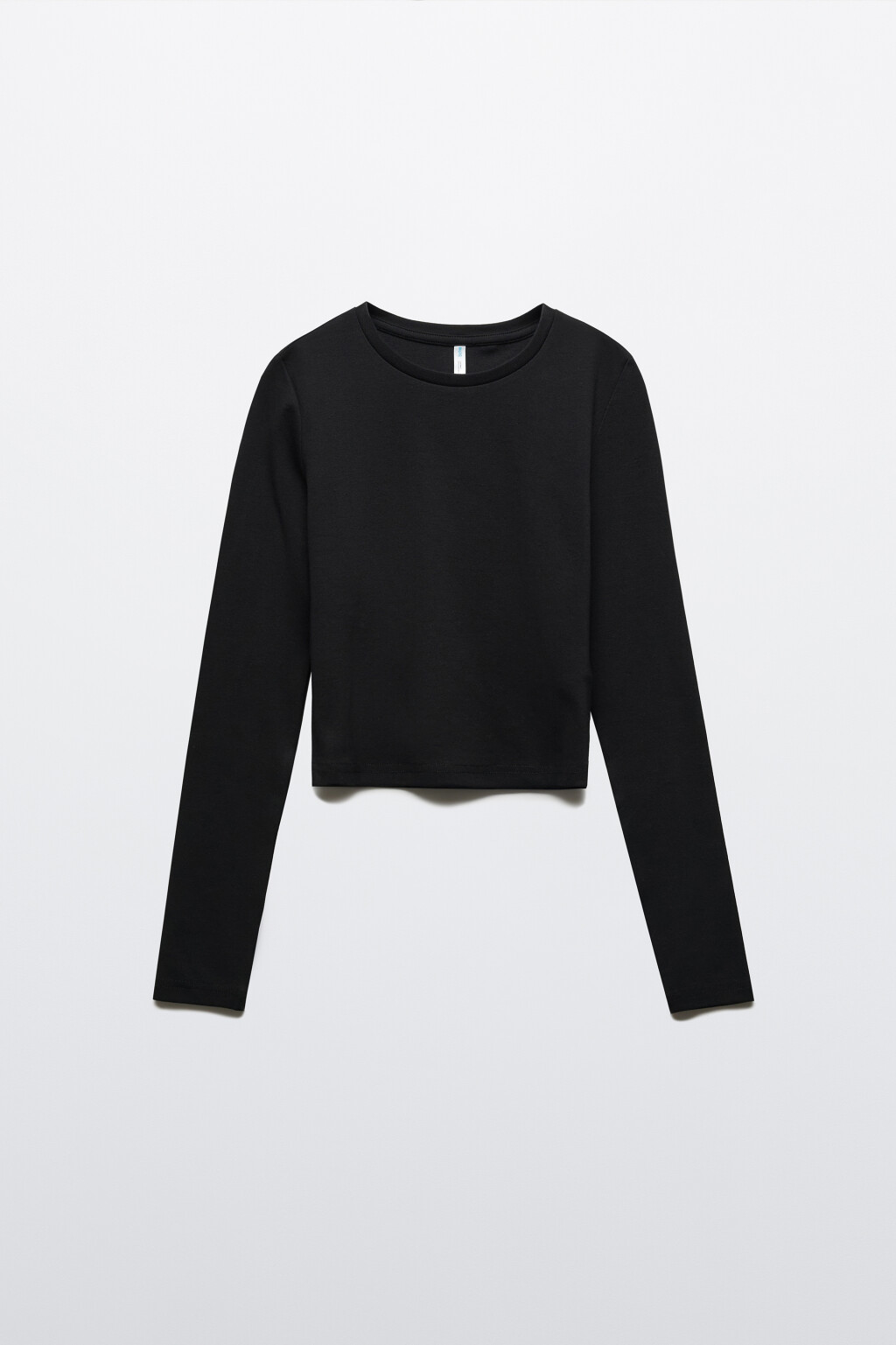 Лонгслив укороченный базовый из хлопка - цвет черный - 1