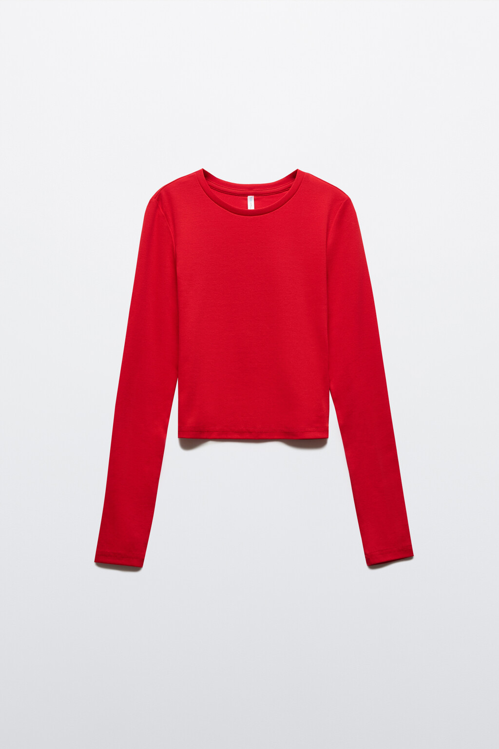 Лонгслив укороченный базовый из хлопка - цвет красный - 1