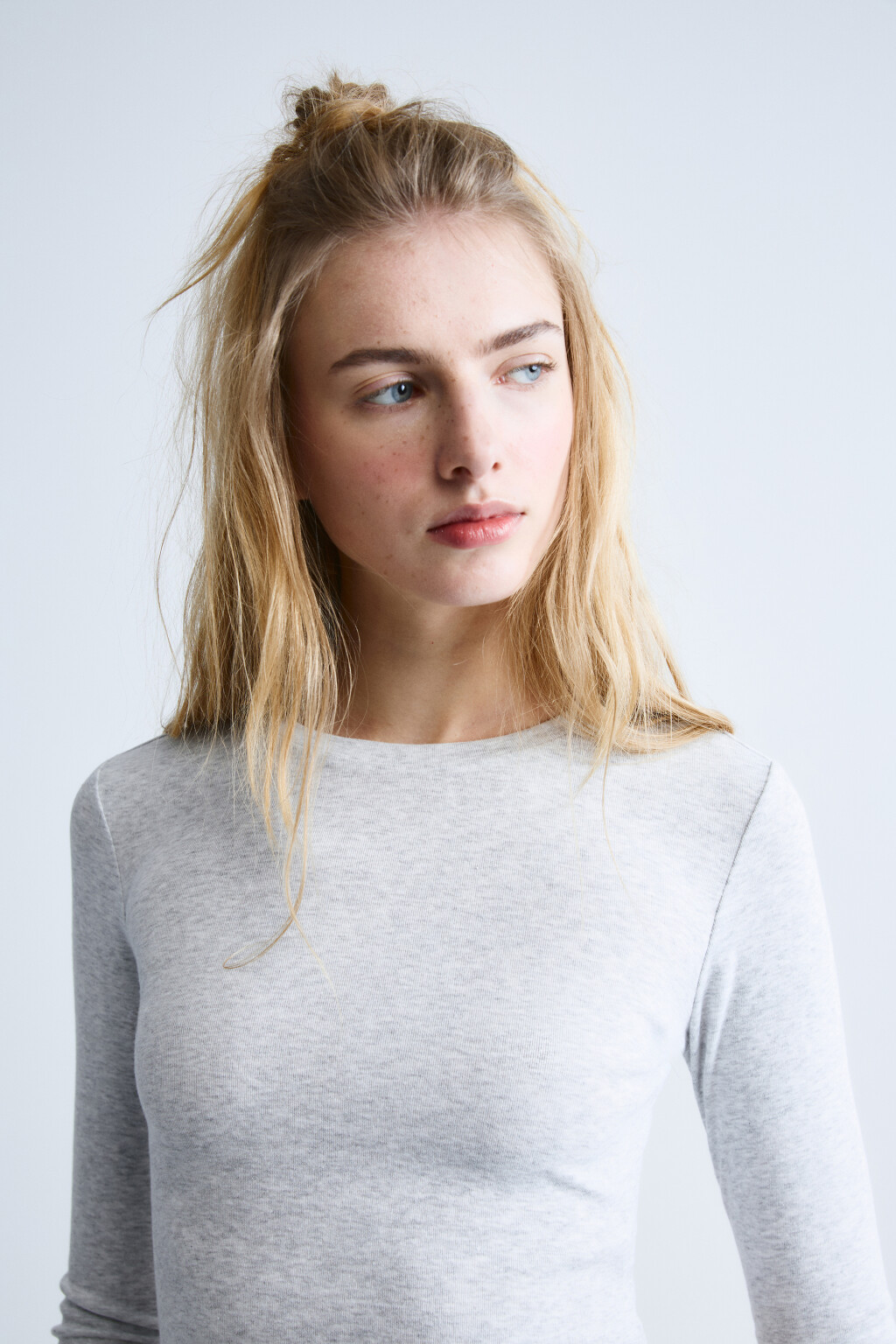 Лонгслив укороченный базовый из хлопка - цвет серый - 7