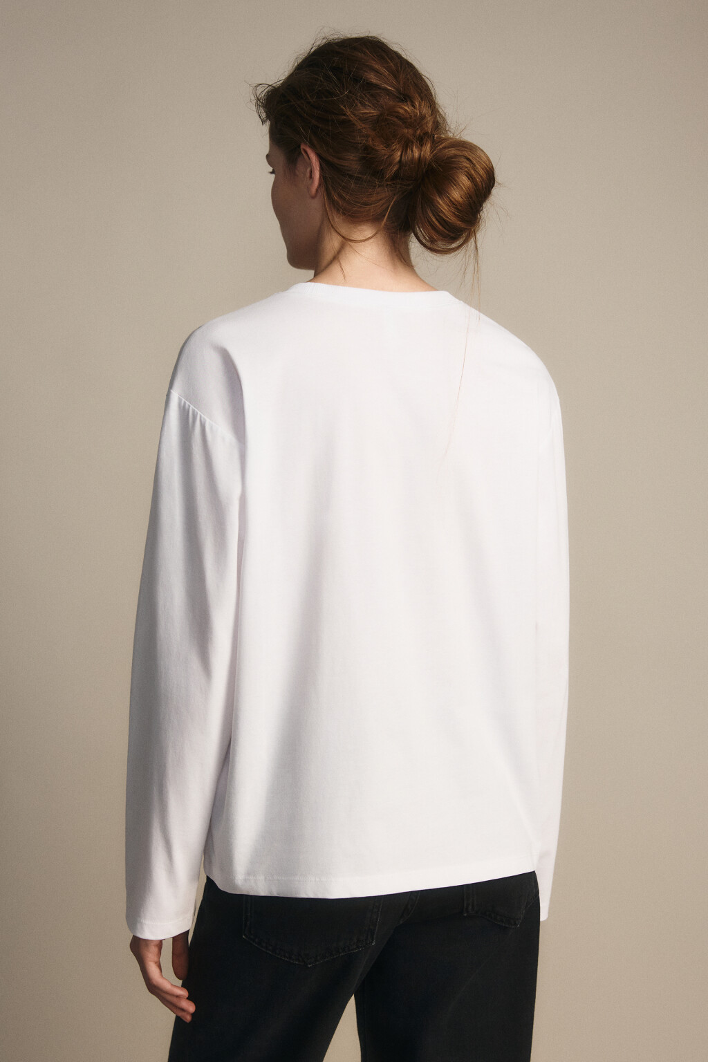 Лонгслив из хлопкового трикотажа - цвет белый - 3