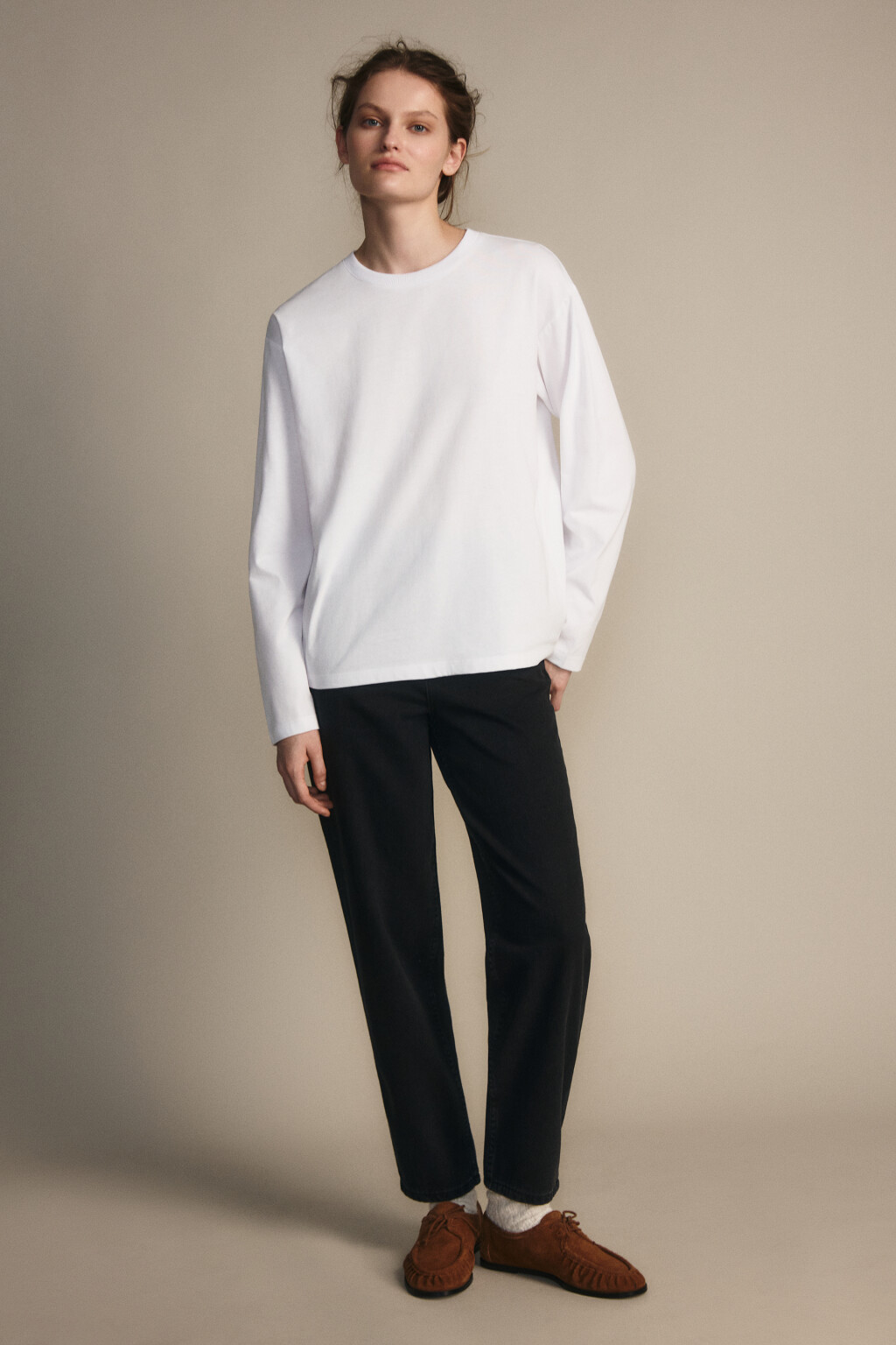 Лонгслив из хлопкового трикотажа - цвет белый - 4