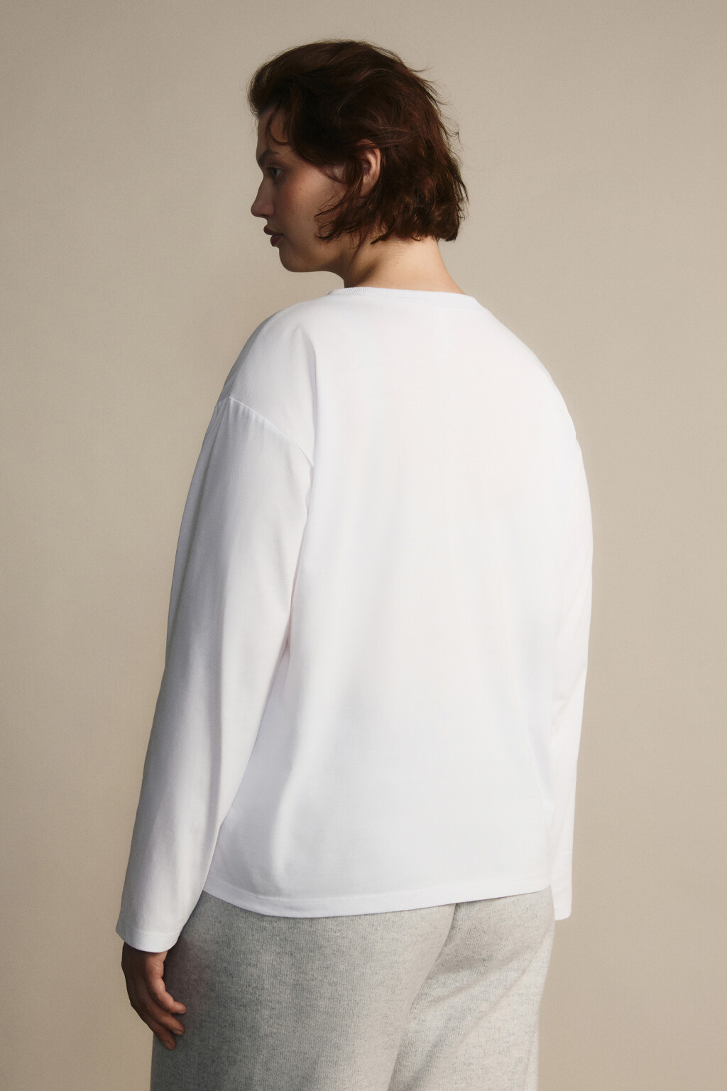 Лонгслив из хлопкового трикотажа - цвет белый - 3