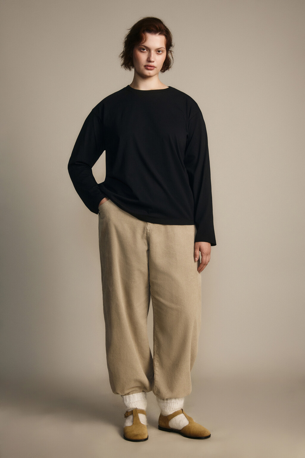 Лонгслив из хлопкового трикотажа - цвет черный - 4