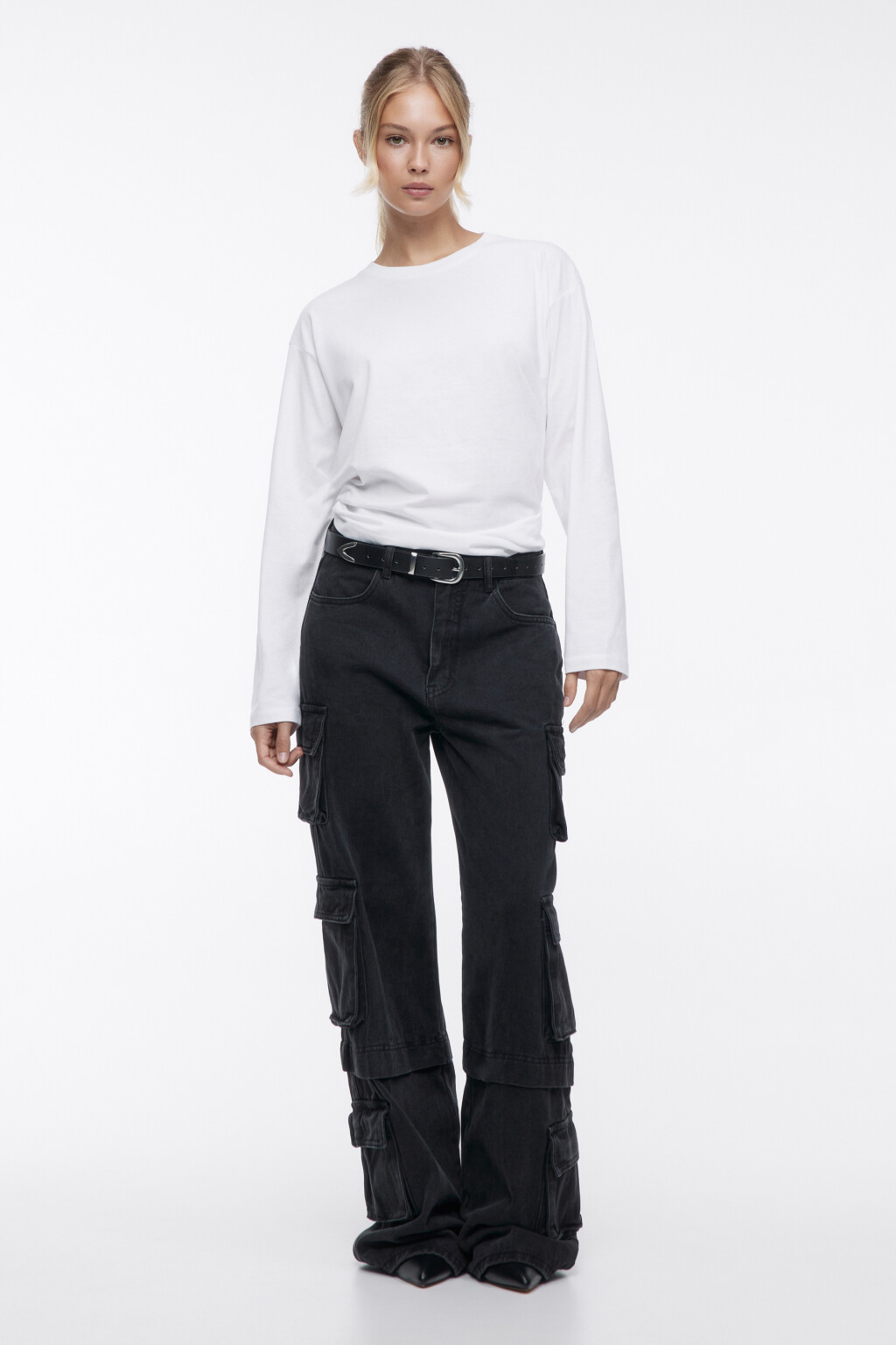 Лонгслив хлопковый свободный в базовых цветах - цвет белый - 4