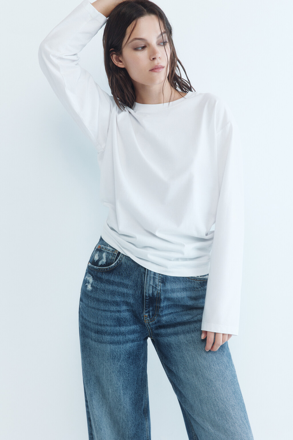 Лонгслив хлопковый в базовых цветах - цвет белый - 1