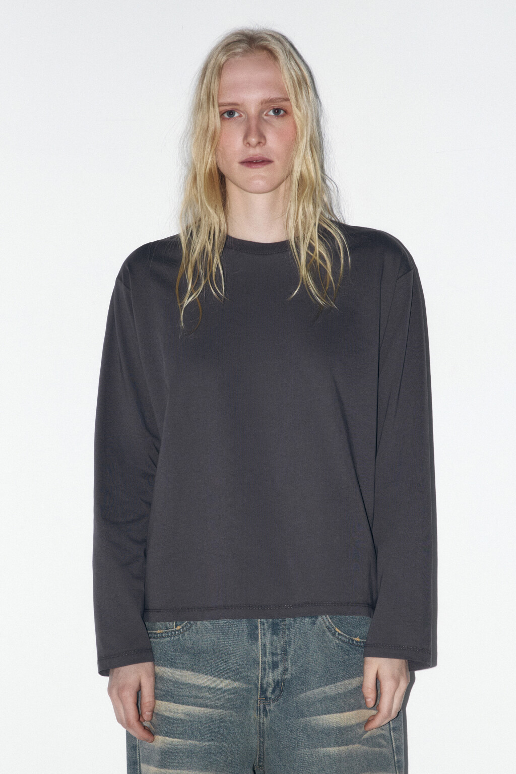 Лонгслив базовый из хлопкового трикотажа - цвет серый - 3