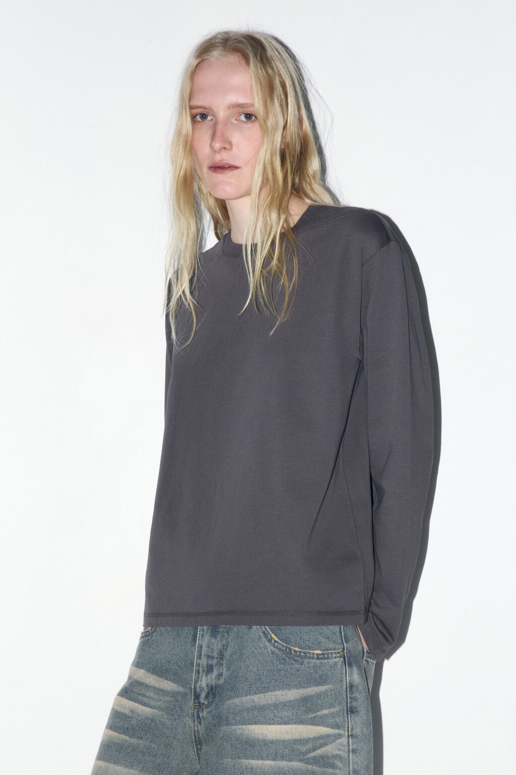 Лонгслив базовый из хлопкового трикотажа - цвет серый - 4