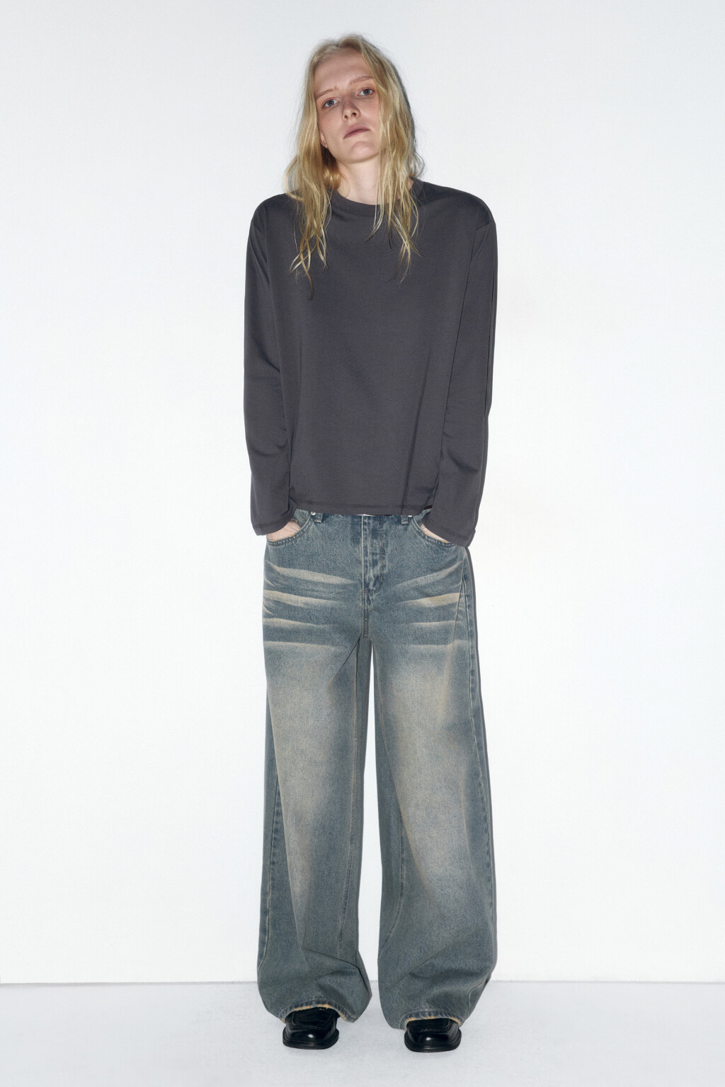 Лонгслив базовый из хлопкового трикотажа - цвет серый - 6