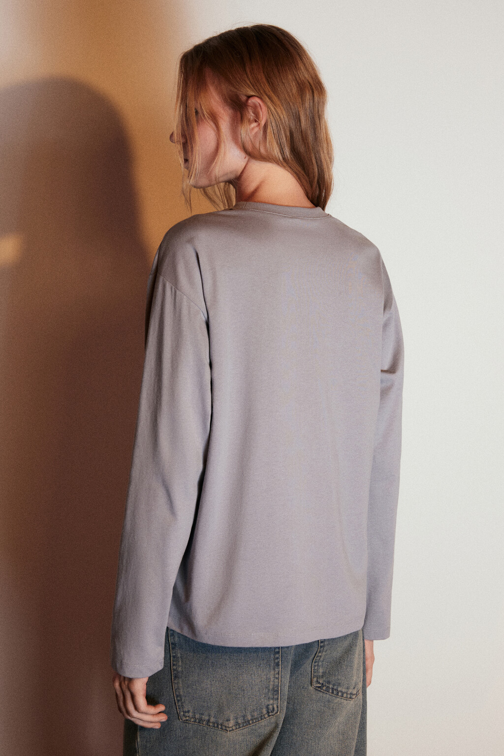 Лонгслив базовый из хлопкового трикотажа - цвет серый - 3