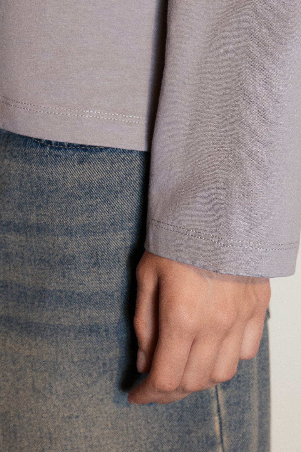 Лонгслив базовый из хлопкового трикотажа - цвет серый - 6