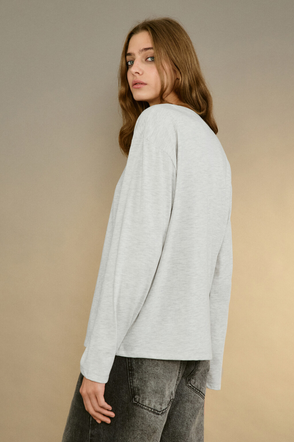 Лонгслив базовый из хлопкового трикотажа - цвет серый - 3