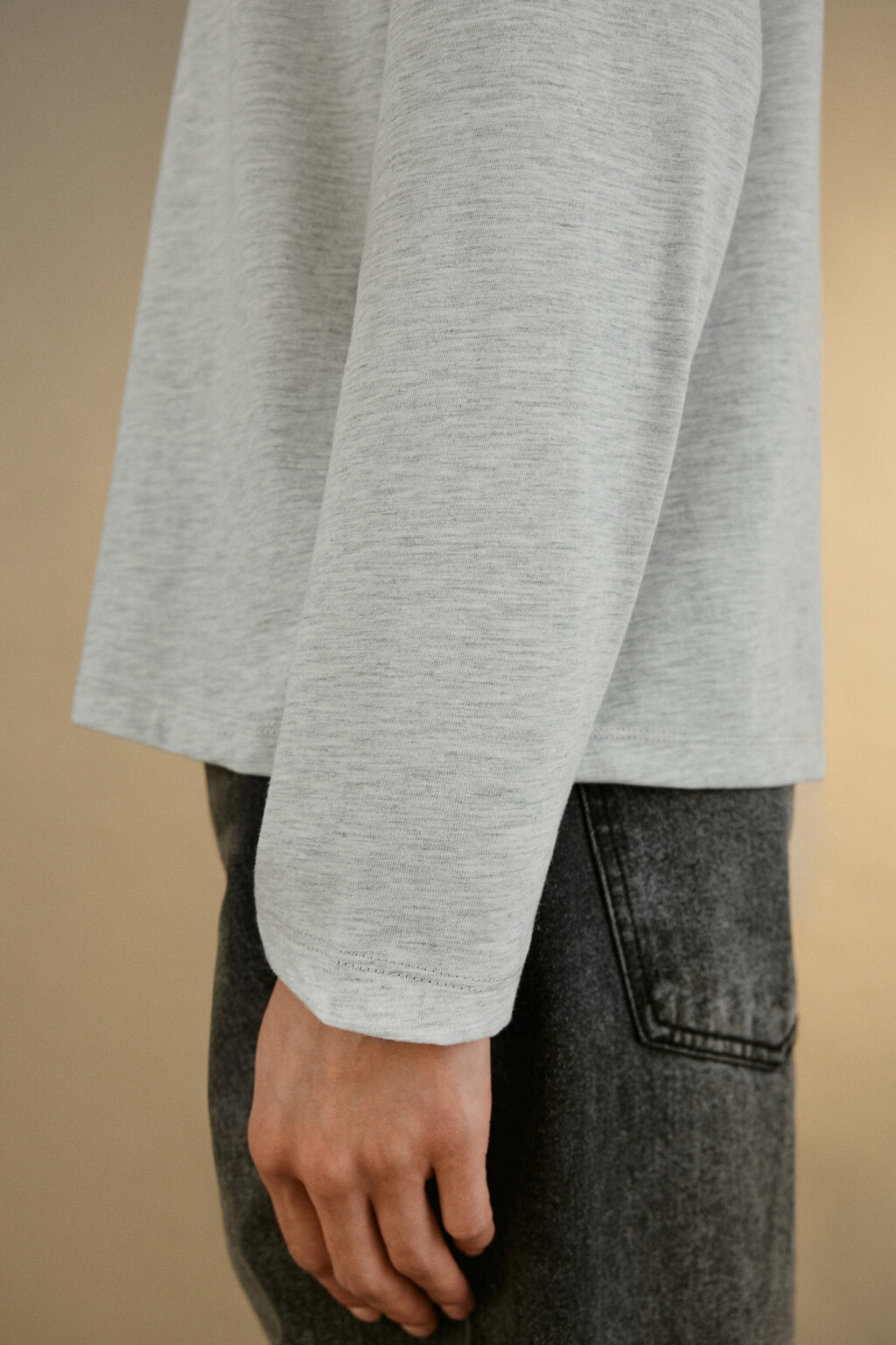 Лонгслив базовый из хлопкового трикотажа - цвет серый - 6