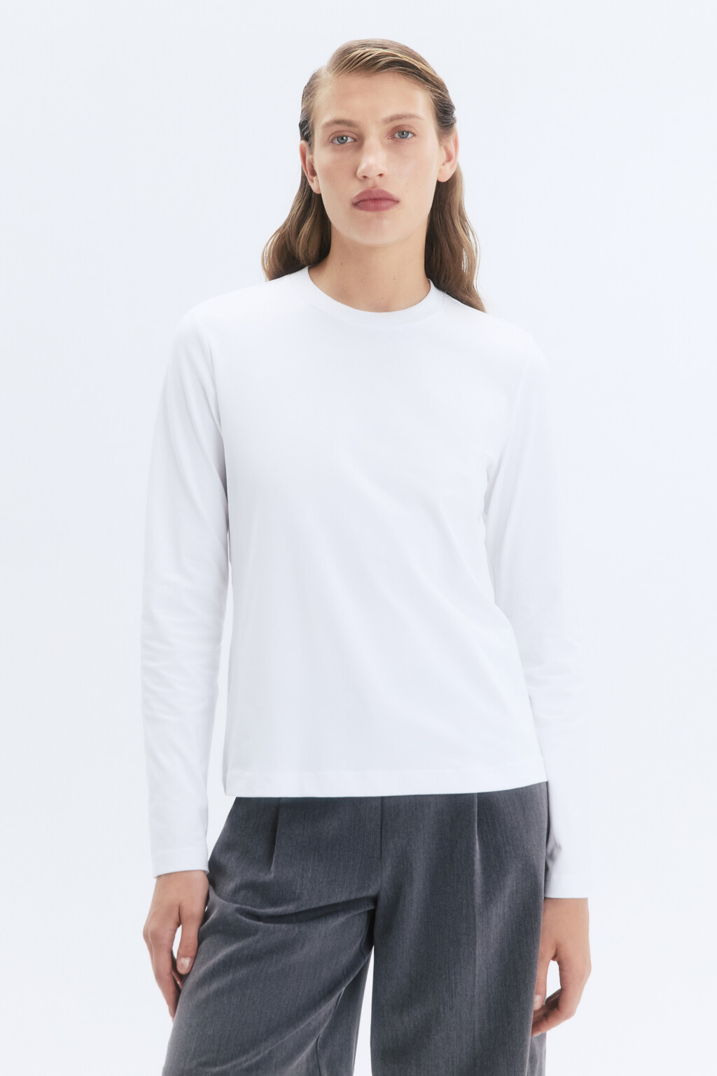 Лонгслив базовый из хлопкового трикотажа - цвет белый - 2
