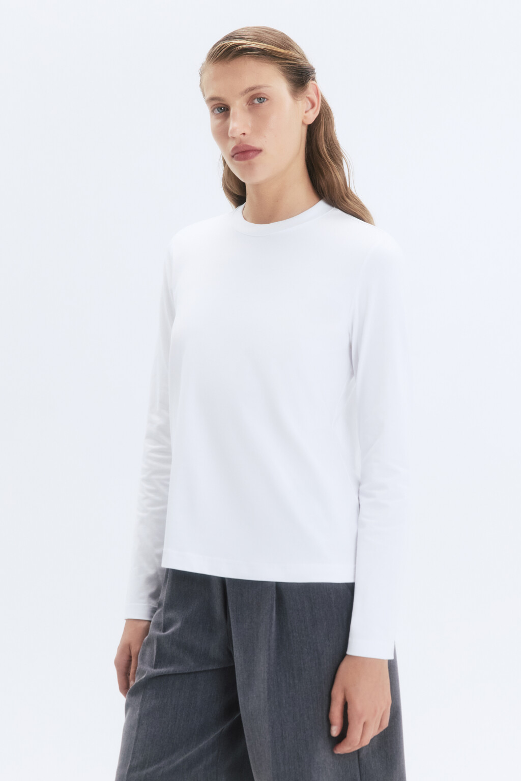 Лонгслив базовый из хлопкового трикотажа - цвет белый - 3