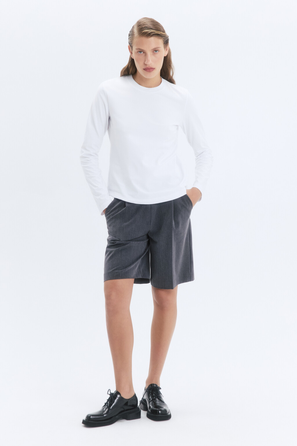 Лонгслив базовый из хлопкового трикотажа - цвет белый - 5