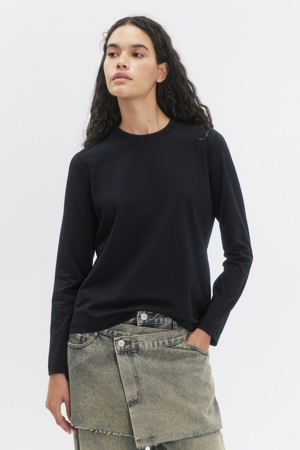 Лонгслив базовый из хлопкового трикотажа - цвет черный - 2