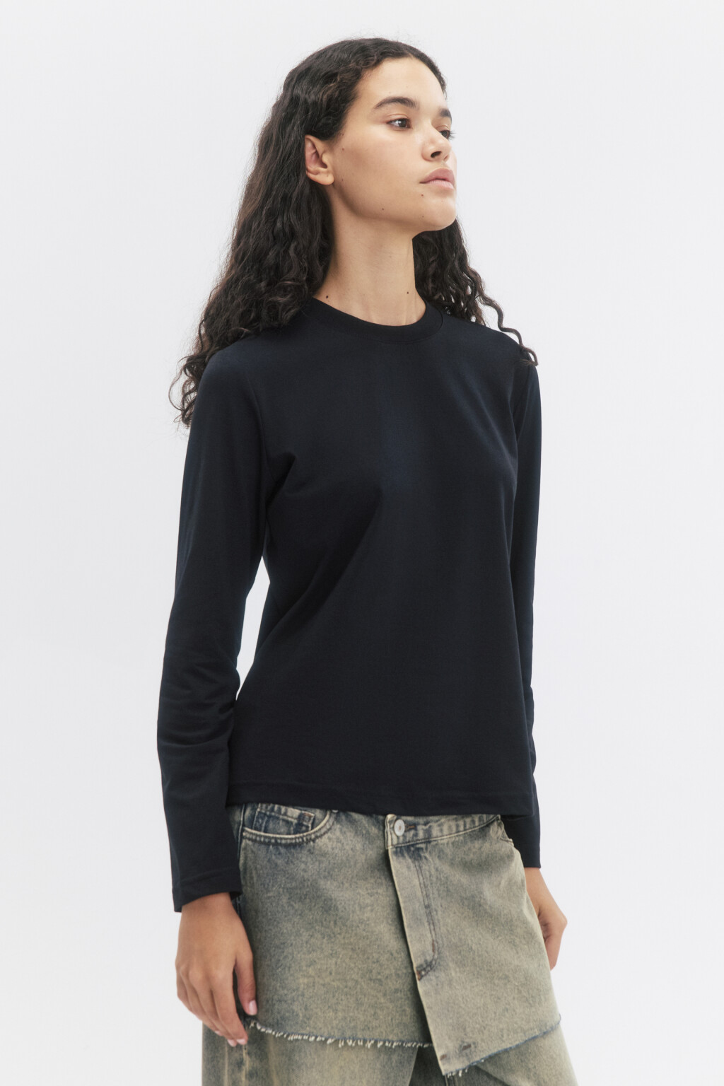 Лонгслив базовый из хлопкового трикотажа - цвет черный - 3